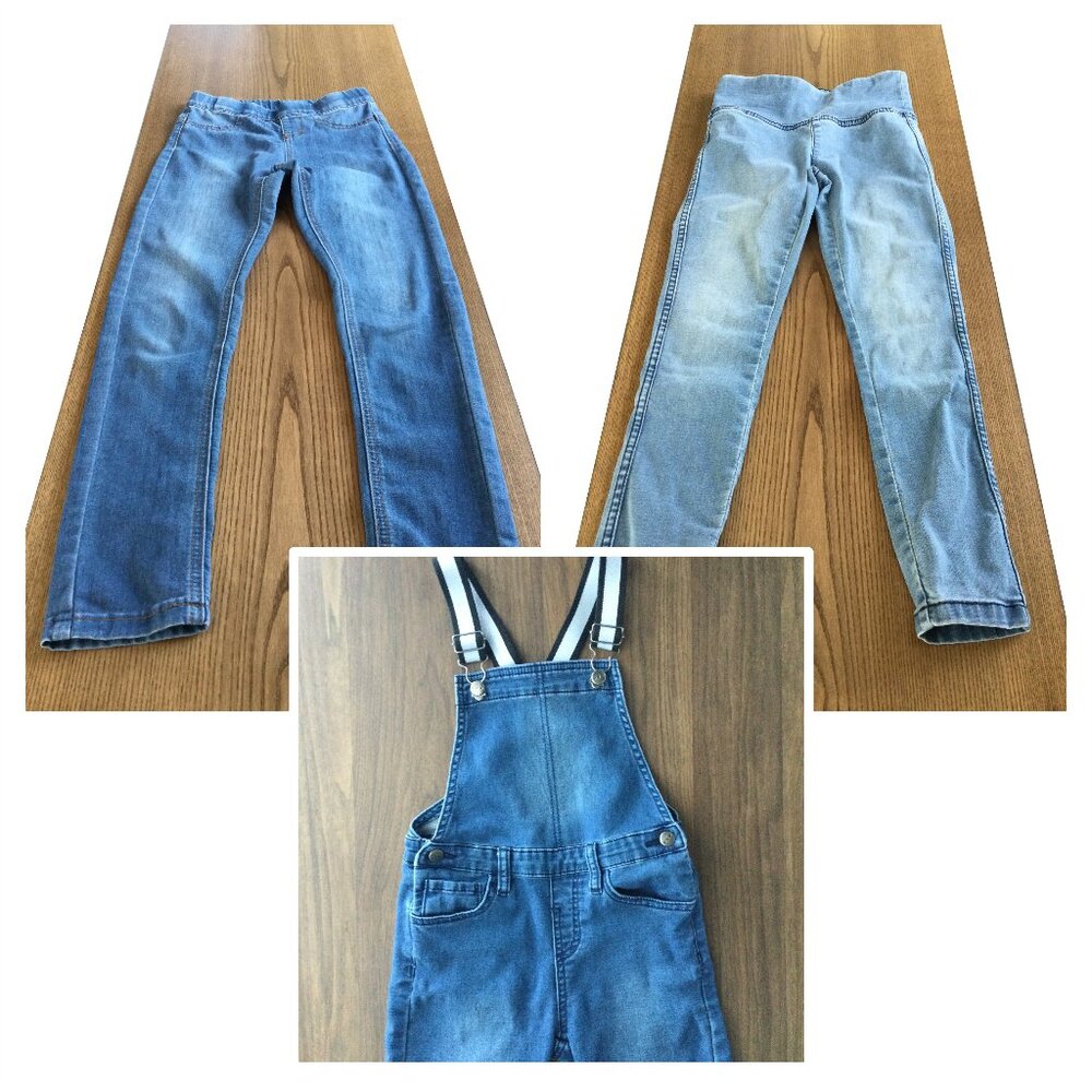 Denim Bundle for Girls: Overalls, Leggings & Jeggings (Sizes 7 & 8)